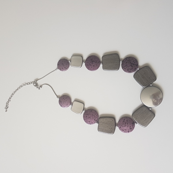 Funky Silver Charcoal and Purple Necklace - Picture 2 of 2